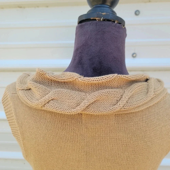 Chadwicks Cardigan Womens Beige Tan Single Button Sleeveless Knit Cover Top Sz M - Picture 5 of 11